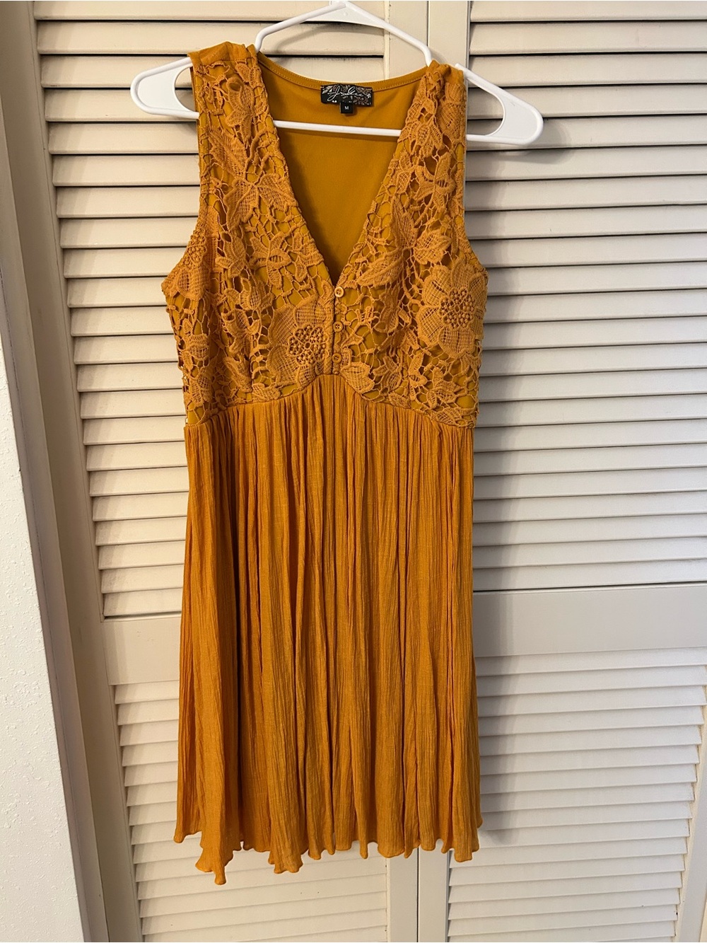 Crochet Bodice Mini Dress in Mustard